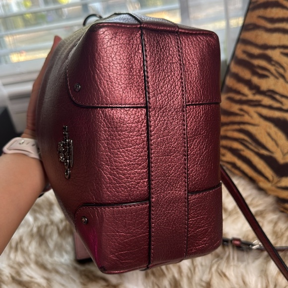 Coach baby Mickie Metallic Burgundy Drawstrings Bucket Bag - Picture 4 of 12